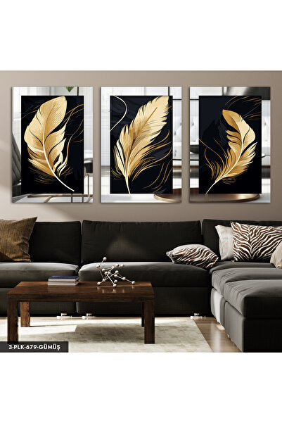 Evinemoda Gold Tüyler 3 Parça Gümüş Pleksi Aynalı Tablo