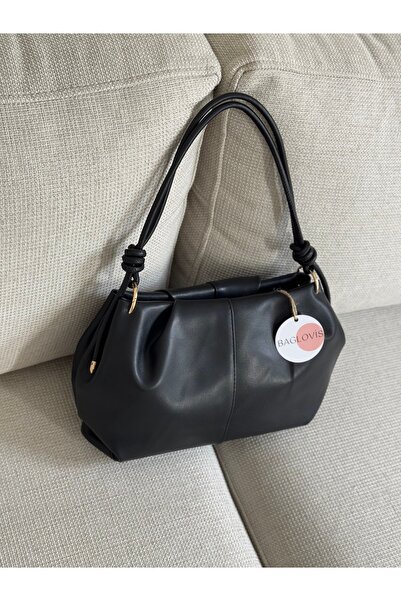 BAGLOVİS Askisi Knot Detail Medium Size Black Women's Shoulder Bag En35 Boy20