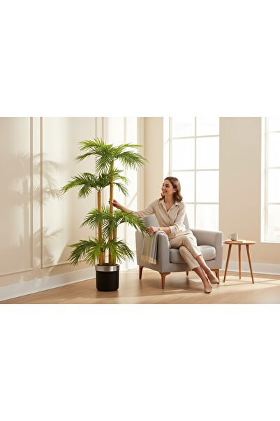 ERHAN FLOWERS Yapay Palmiye Ağacı Bambu 4 Gövdeli 36 Yaprak 145 CM siyah gümü...
