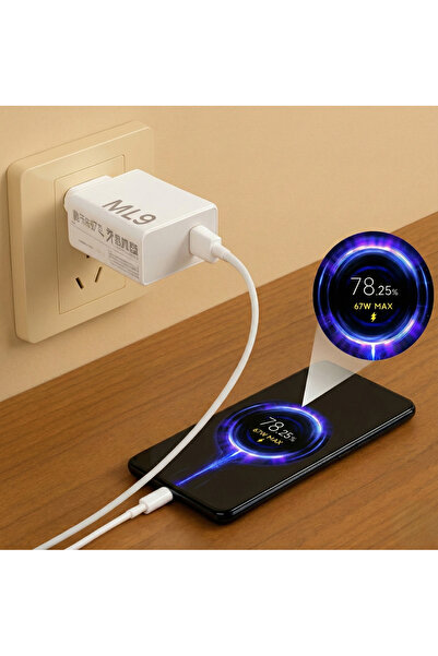 TRENDPİX 67W Type-C Turbo Hızlı Şarj Aleti Seti Xiaomi Redmi Realme Uyumlu Süper Hızlı Şarj Başlık 6A Kablo