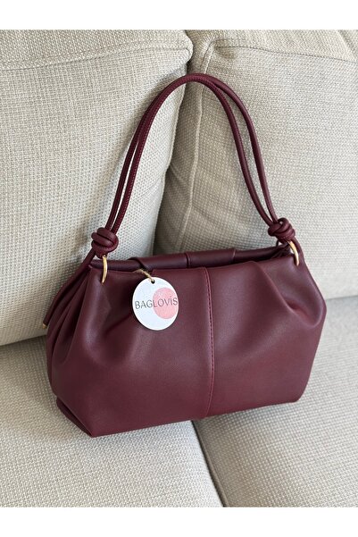 BAGLOVİS Askisi Knot Detail Medium Size Burgundy Women's Shoulder Bag En35 Boy20