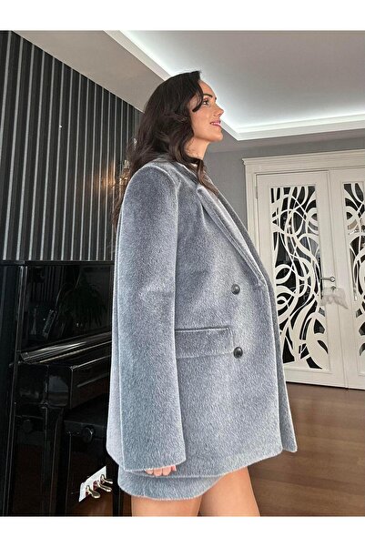 Atelier Derin Gray Feathered Cashmere Oversized Jacket