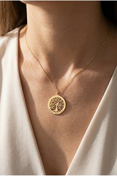 neshely jewelry 925 Ayar Gümüş Kişiye Özel Aile Hayat Ağacı 14 Ayar Altın Kap...