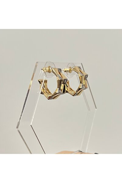 mibrillo Brand Equivalent Two-Tone Stone Detailed Hoop Earrings