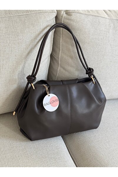 BAGLOVİS Askisi Knot Detail Medium Size Brown Women's Shoulder Bag En35 Boy20