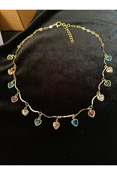 Passionis Jewelry قلادة ذهبية متعددة القلوب ملونة 40 سم