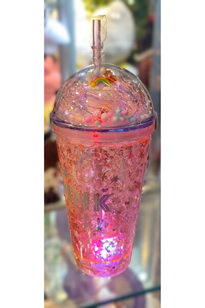ada çanta kırtasiye Illuminated Model Fancy Lid Plastic Cup with Straw 470ml Ad63626