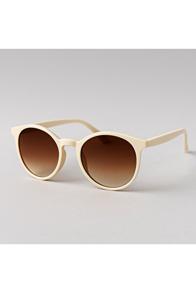 FDY Unisex Cream Rimmed Round Sunglasses – Gradient Brown Lens