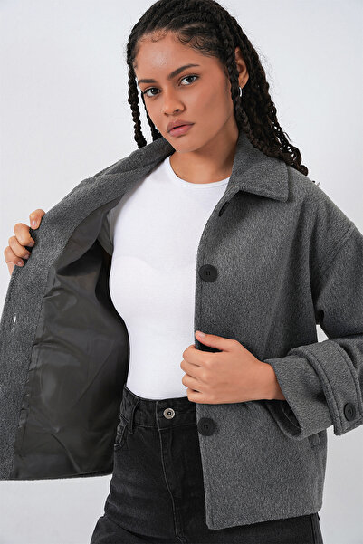 Modamorfo Women's Short Cashmere Jacket 0724 - Anthracite