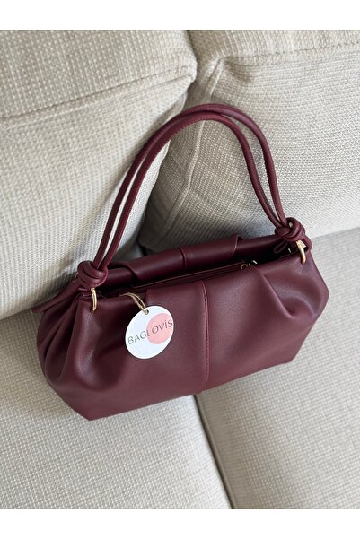 BAGLOVİS Askisi Knot Detail Medium Size Burgundy Women's Shoulder Bag En35 Boy20