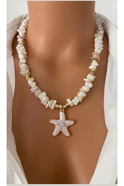 TARZ-I TAKI Natural Stone Cream Color Natural Stone Special Design End Star Necklace