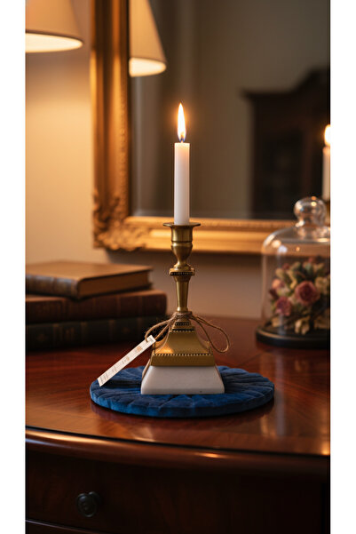 Montdekor EL YAPIMI MERMER TAŞLI BRONZ MUMLUK (10x10x20 cm)