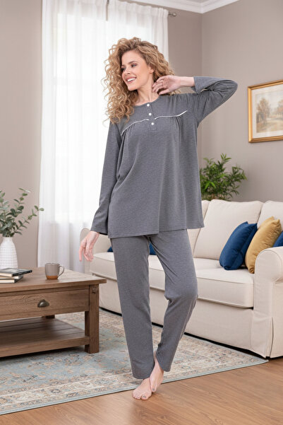 Lohusa Homewear Women's Smoked Chic Long Sleeve Buttoned Plus Size (Oversized) Pajama Set