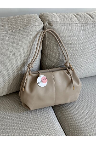 BAGLOVİS Askisi Knot Detail Medium Size Mink Women's Shoulder Bag En35 Boy20