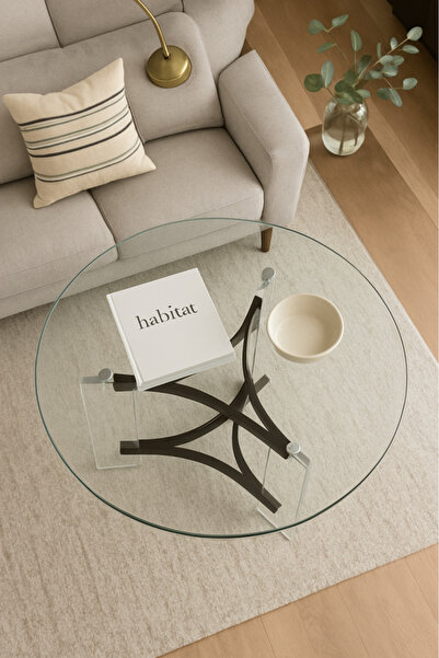 HOMEZ NEED Round Glass Coffee Table with Acrylic Base and Stainless Steel – Modern Light