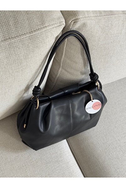 BAGLOVİS Askisi Knot Detail Medium Size Black Women's Shoulder Bag En35 Boy20