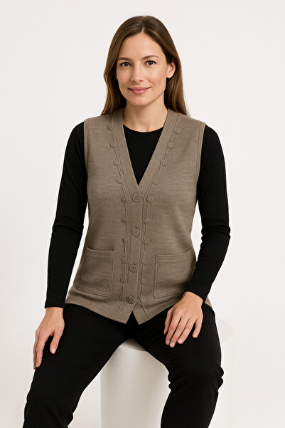 Mutlu City Γυναικείο γιλέκο πλεκτό με σφιχτό πλέγμα για Μεσήλικες και Ηλικιωμένες 1140