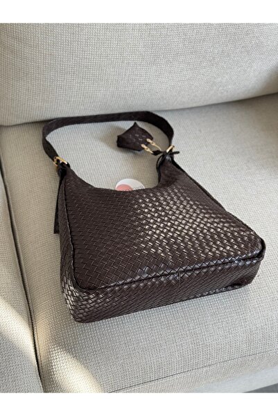 BAGLOVİS Askisi Toka Detailled Mini Wallet Knitted Brown Women's Shoulder Bag En34 Boy22