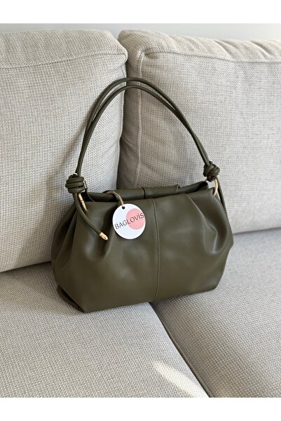 BAGLOVİS Askisi Knot Detail Medium Size Khaki Women's Shoulder Bag En35 Boy20