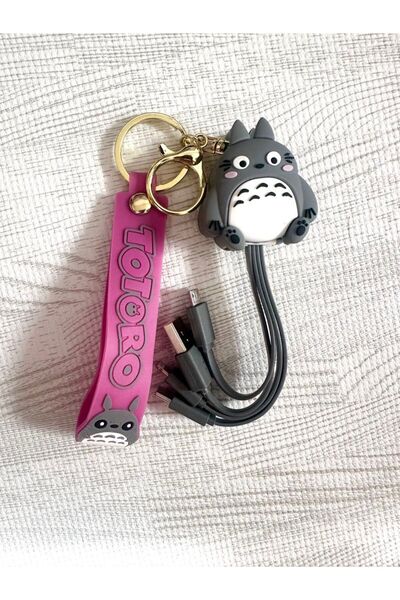 synshop Totoro İPhone Micro Type-c Şarj Çoklu Şarz Kablosu Anahtarlık Hediyelik