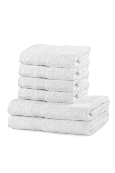 Deco King Set of 6 bath towels, 100% cotton, 525 g/m2, Marina, 2x70x140 cm, 4x50x100 cm, white