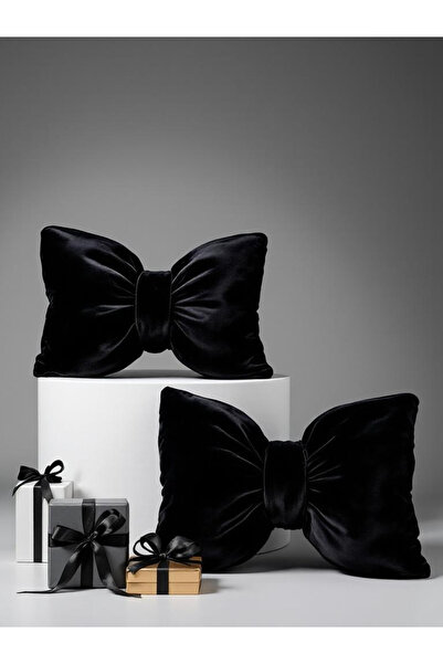 JACA Set of 2 Christmas Themed Velvet Bow Decorative Pillows (2 Pieces)