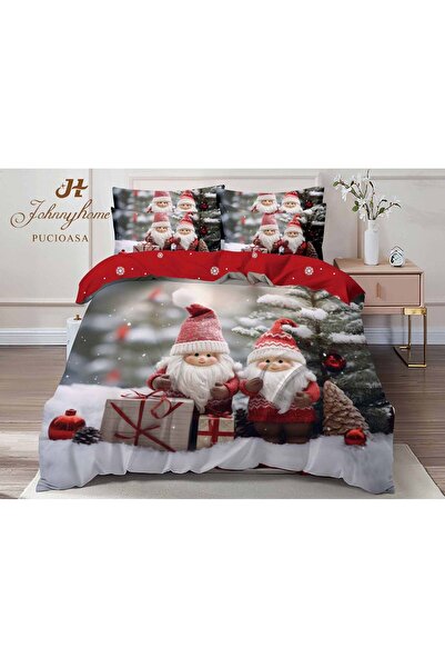 trendyhome Finet Cotton Christmas Bedding Set, 6 Pieces – Decorative Santas, Gifts & Snowy Tree, Q 2-38