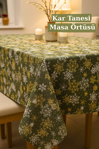KAMİZ Kar Tanesi Haki Masa Örtüsü Dayanıklı , Leke ve Sıvı İtici Kumaş