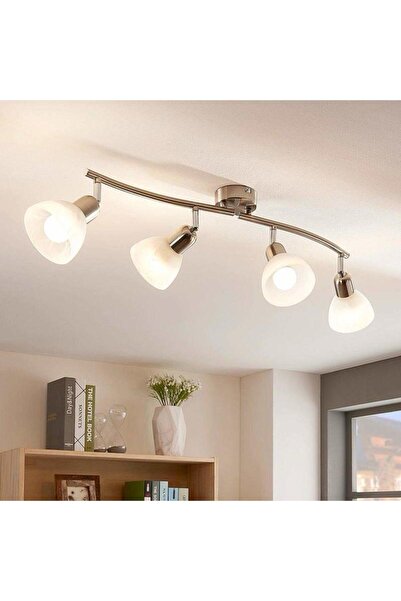 Rsylight 4 Lü inox 180 Derece Hareketli Beyaz Camlı Modern Dekoratif Avize