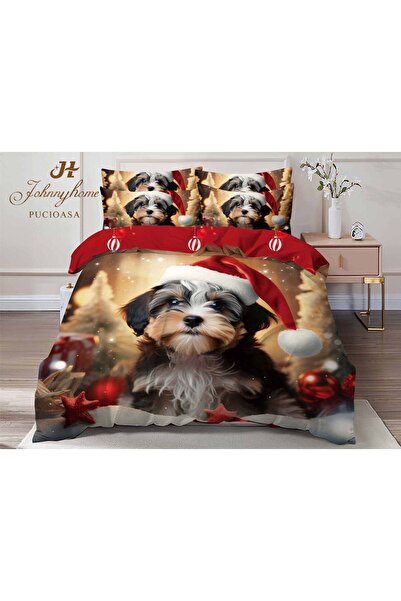 TRENDY Finet Cotton Christmas Bedding 6-Piece Set – Puppy with Red Santa Hat, Q2-03