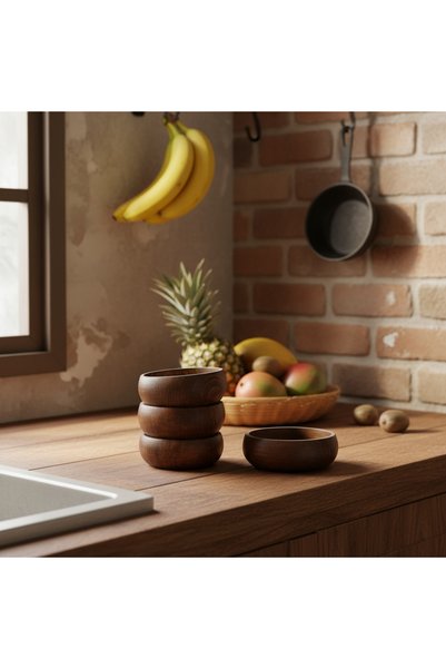 Rembox Set of 4 Natural Walnut Wood Handcrafted Wooden Snack Bowls