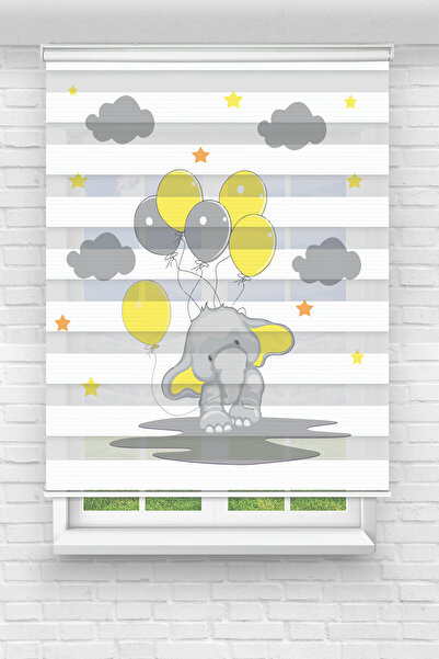 Perdecizade (ENXBOY)SARI BALONLU DİJİTAL BASKILI ZEBRA PERDE-COCUK ODASI-STOR PERDE