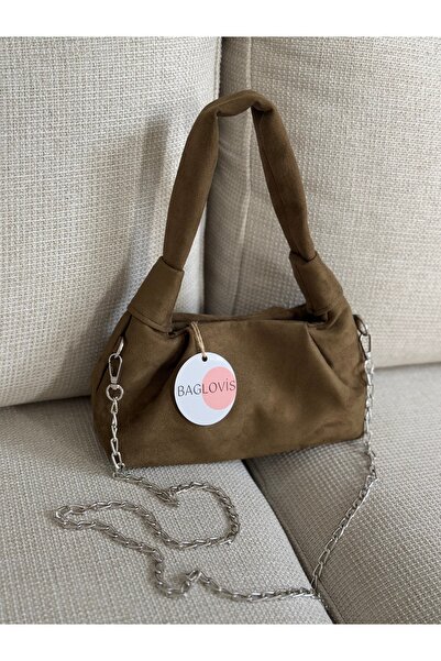 BAGLOVİS Drawstring Knot Handle Suede Look Chain Strap Women's Handbag En24 Boy12