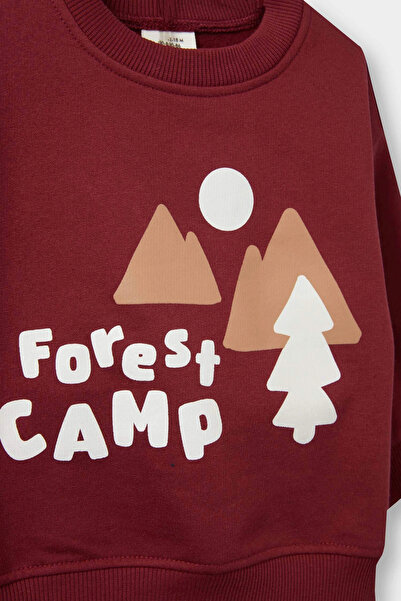 DeFacto E9279A5Br281 Claret Red Baby Boy 2-Piece Set Printed Sweatshirt Sweatpants