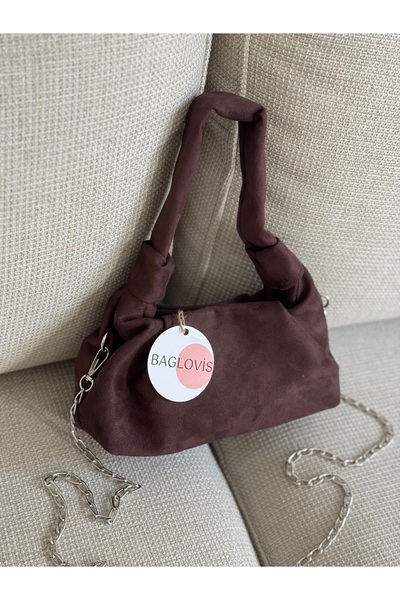 BAGLOVİS Drawstring Knot Handle Suede Look Chain Strap Women's Handbag En24 Boy12