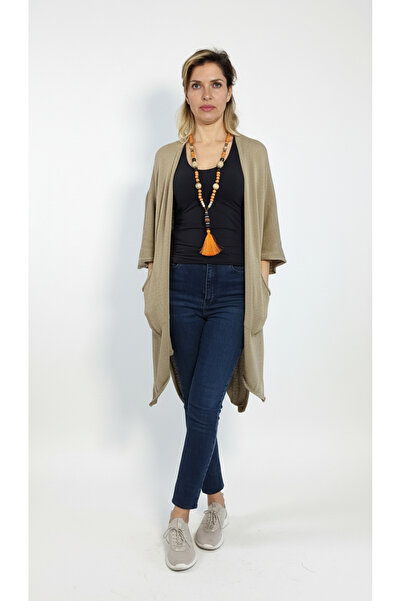 SHOPPEBUTİK Mink Color Knitwear Cardigan with Slit Pockets on the Sides