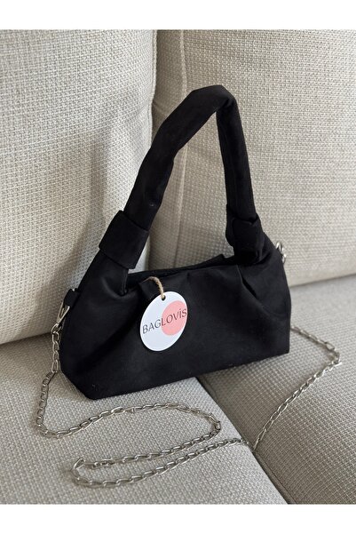 BAGLOVİS Drawstring Knot Handle Suede Look Chain Strap Women's Handbag En24 Boy12