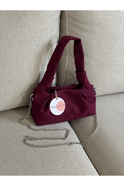 BAGLOVİS Drawstring Knot Handle Suede Look Chain Strap Women's Handbag En24 Boy12