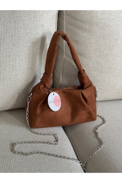 BAGLOVİS Drawstring Knot Handle Suede Look Chain Strap Women's Handbag En24 Boy12