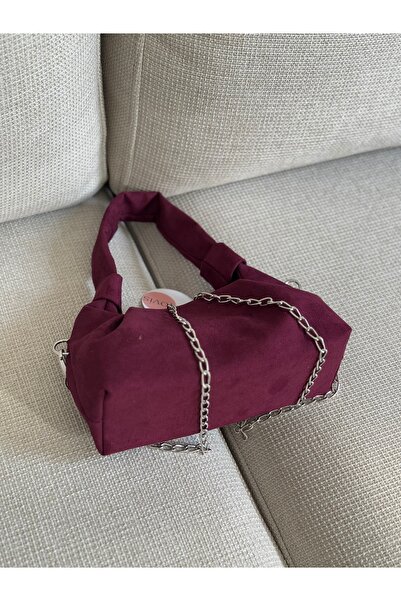 BAGLOVİS Drawstring Knot Handle Suede Look Chain Strap Women's Handbag En24 Boy12