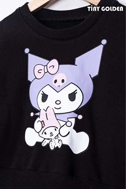 TİNY GOLDEN Kız Çocuk Siyah -Mor Kuromi Doğum Günü Parti Taçlı Tül Elbise