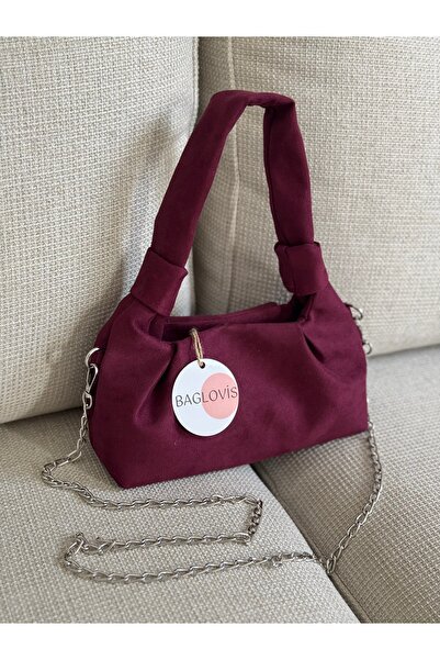 BAGLOVİS Drawstring Knot Handle Suede Look Chain Strap Women's Handbag En24 Boy12