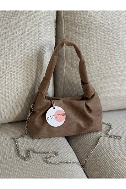 BAGLOVİS Drawstring Knot Handle Suede Look Chain Strap Women's Handbag En24 Boy12