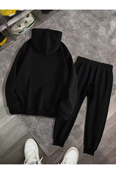 ANUSHKA Unisex Milano Printed 3 Thread Ş Fleece-Lined K Hooded Tracksuit Set