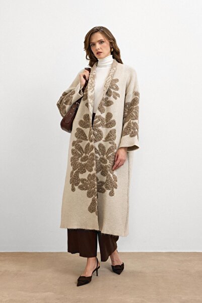 Ranasubaşı كارديجان طويل بنقشة الزهور باللون الكريمي