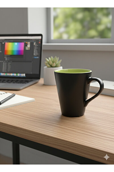 CERCİBAZAAR Ceramic Mug 250 ml – Stylish and Modern Design (Black Orange - Black Green)