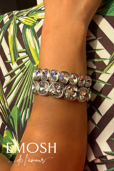 EMOSH de Lamour مجموعة من 2 أساور كريستال سميكة ورفيعة |   البيان التوضيحي ال...