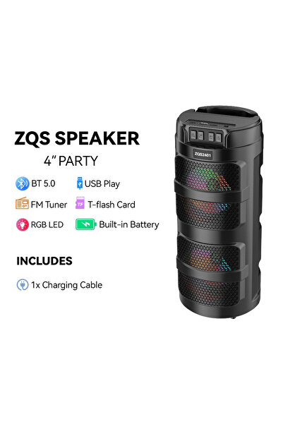 ZQS Portable Bluetooth Speaker ZQS2401 – 8W, LED Light, BT/USB/TF/FM, 800mAh Battery, Type-C Charging