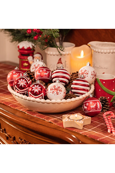 Generic كرات عيد الميلاد، مجموعة من 24 كرة حمراء وبيضاء، زينة تقليدية بقطر 6 ...