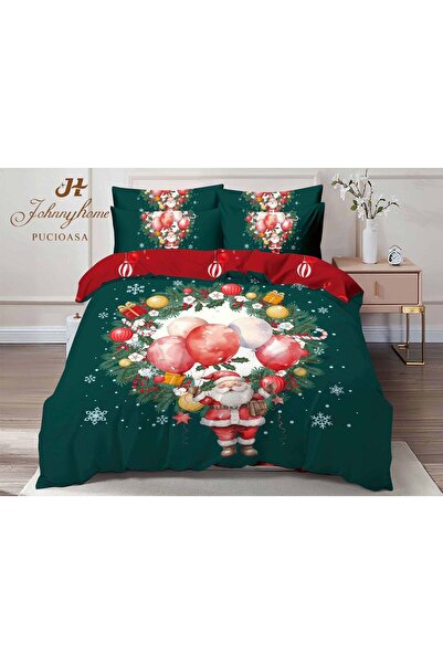 trendyhome Christmas Cotton Finet Bedding 6 Pieces – Santa with Balloons & Wreath, Q 2-06
